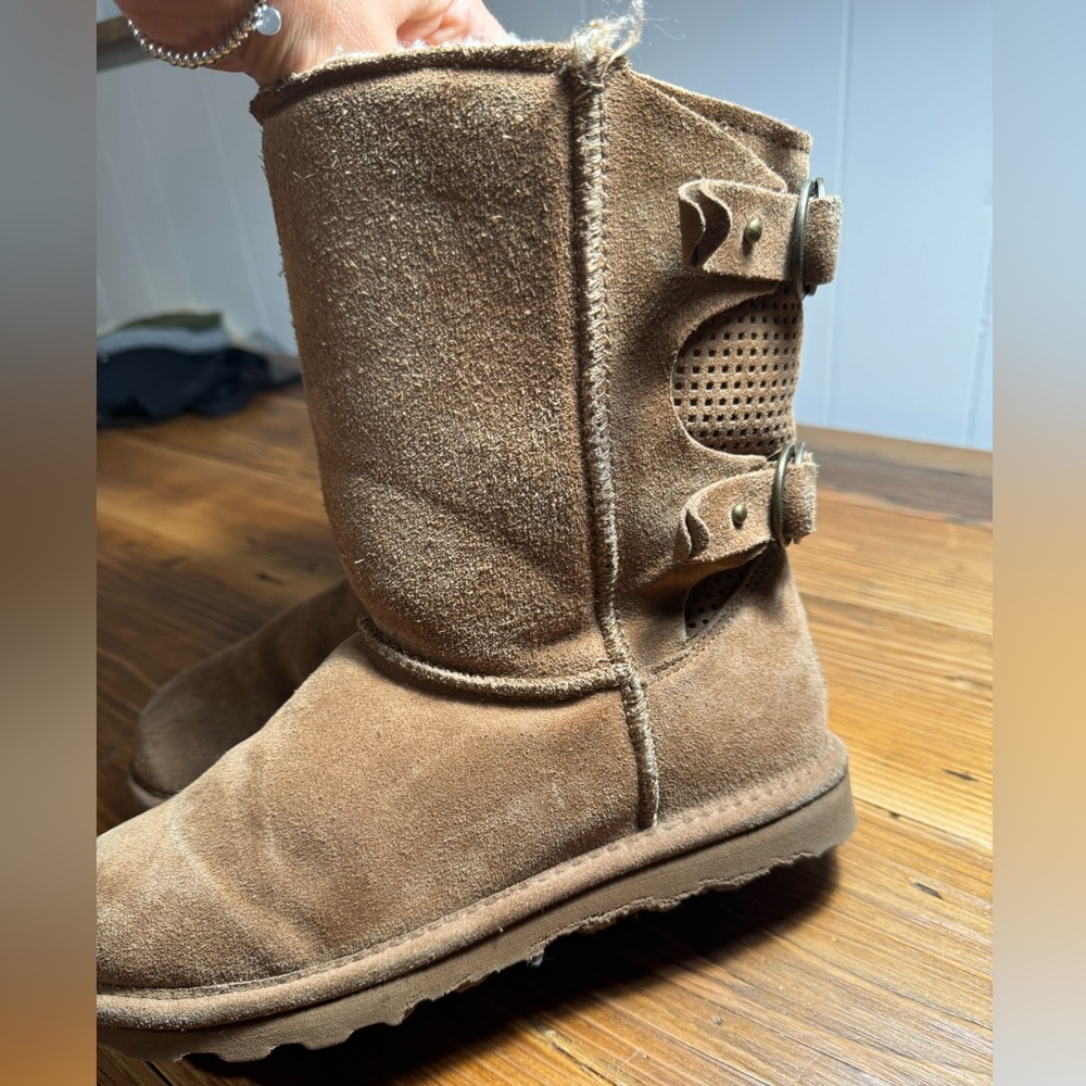 Bearpaw Womens Clara Suede Hickory Sheepskin Mid Height Cozy Winter Boots Size 8 - Picture 6 of 11